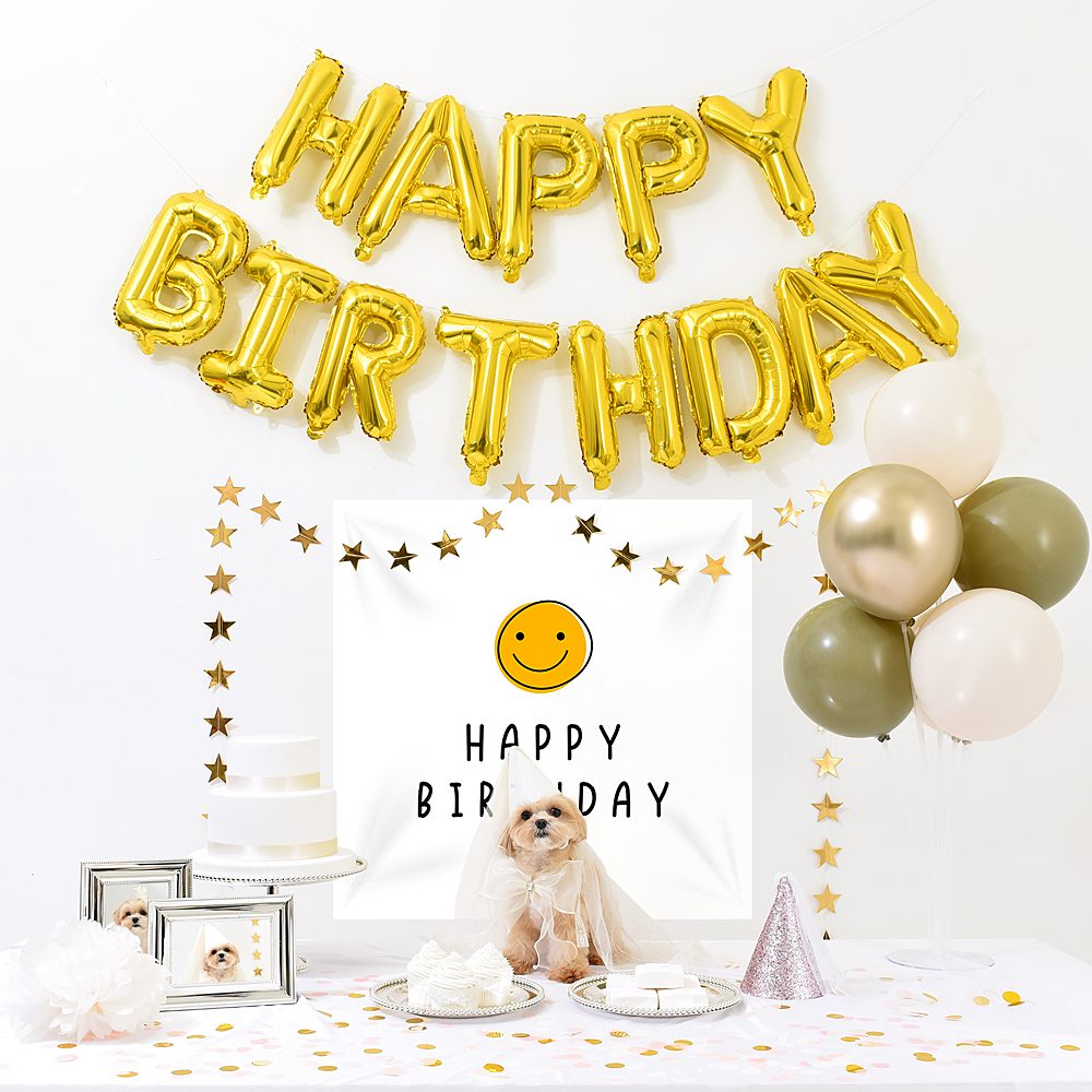 강아지 고양이 생일파티 반려동물 돌상 잔치 현수막 애견 골드스타세트