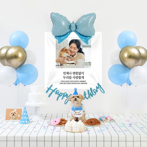 강아지 고양이 생일파티 반려동물 돌상 잔치 현수막 애견 블루리본세트